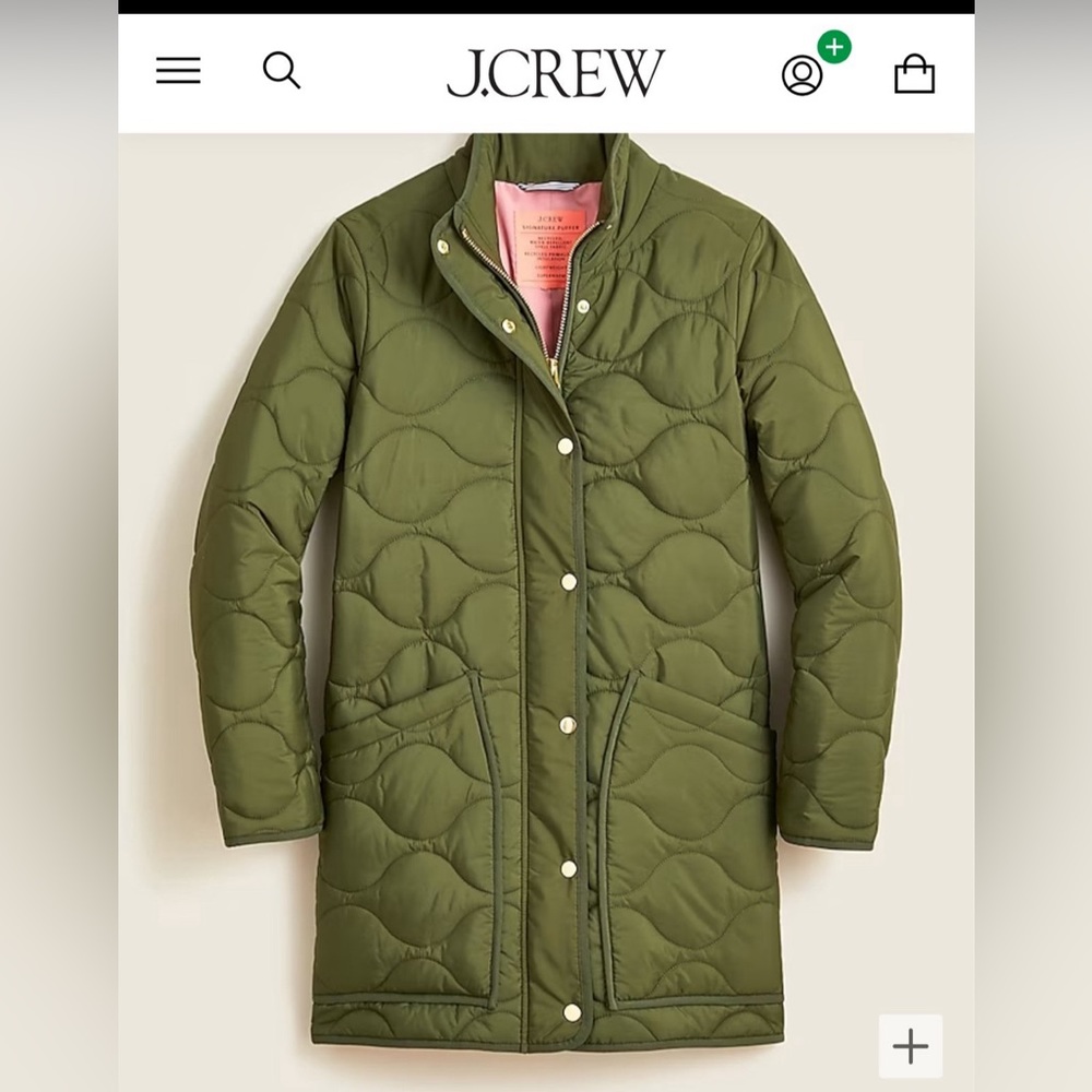 J.Crew Quilted cocoon puffer with PrimaLoft®, green, size 2x new without tags